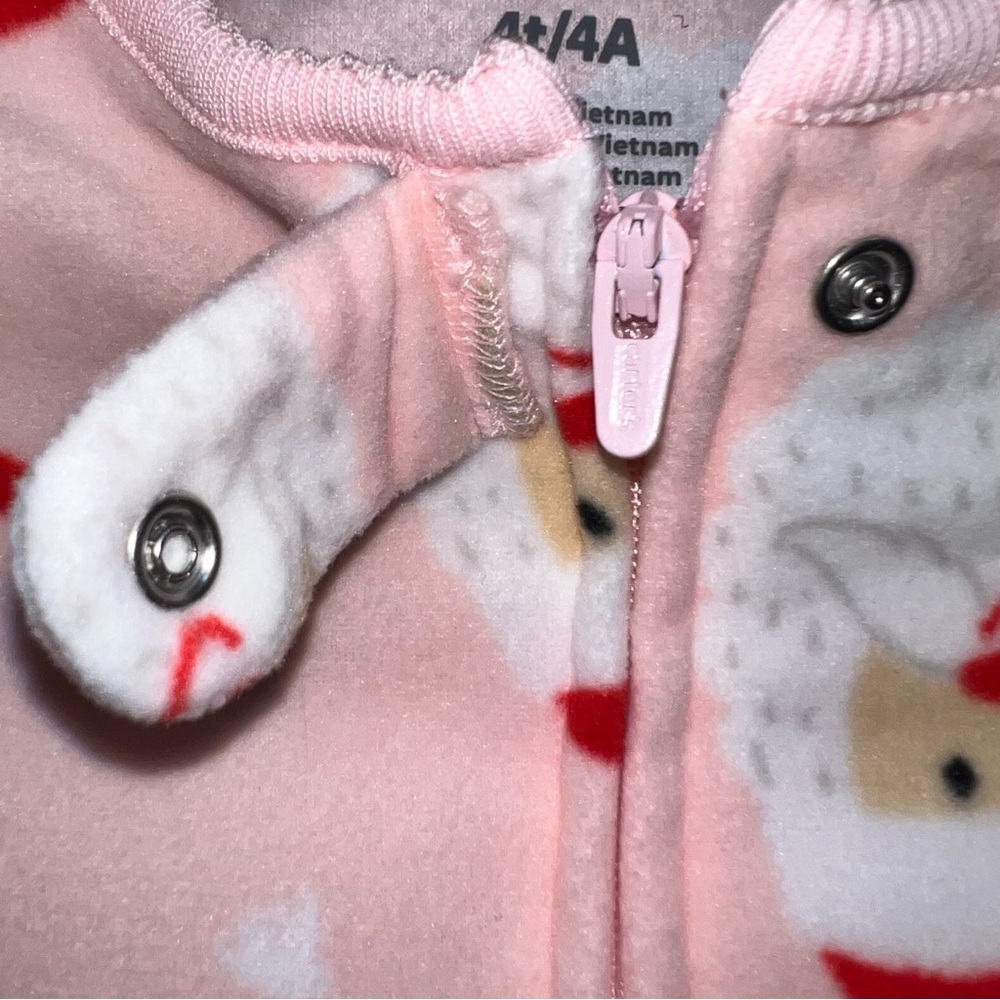 Girls Carter’s size 4T zip up Footed Pajamas Holliday Santa 🦌! Like new! - Picture 6 of 11